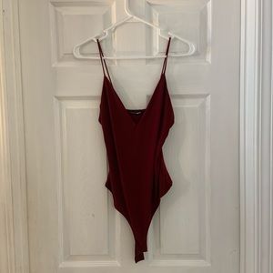 Burgundy sexy spaghetti strap bodysuit